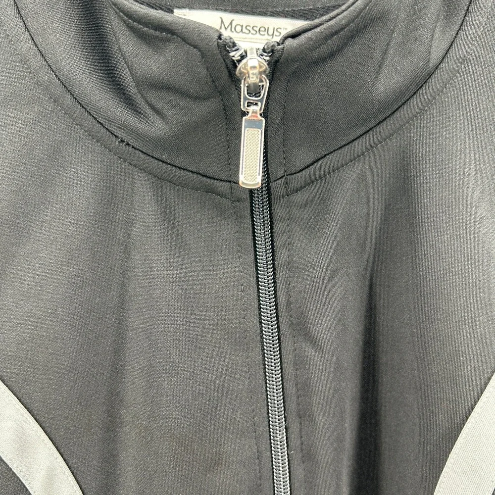 Masseys Full Zip Track Jacket Black Striped Mock‎ Neck L Athletic Sporty Active